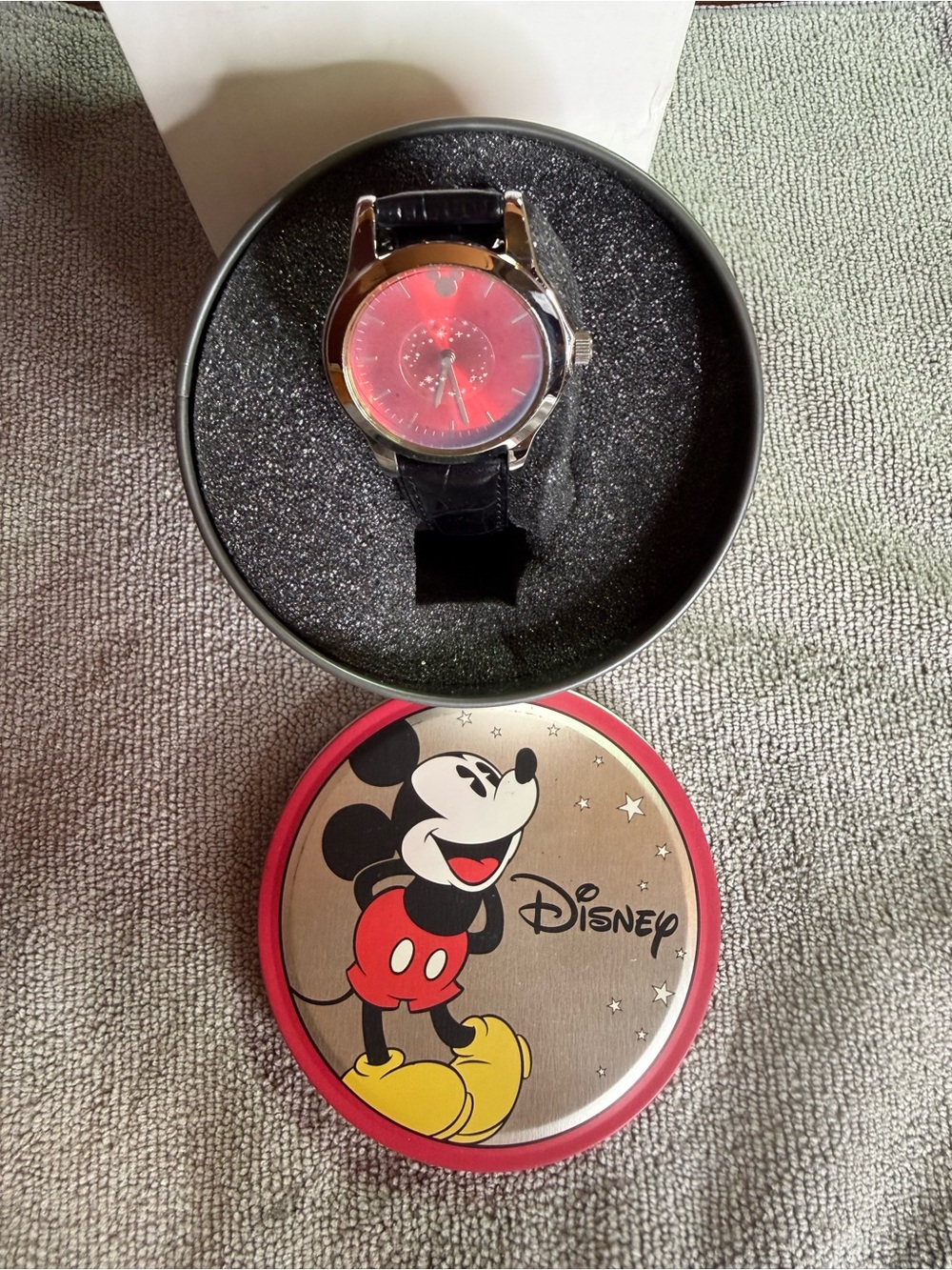 Disney Red Dial Mickey Mouse Watch with Black Strap collectible